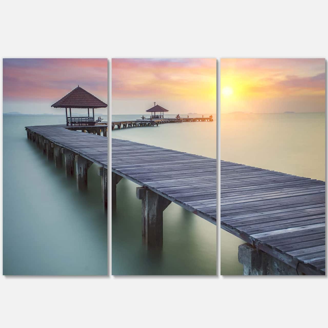 Designart - Wooden Sea Bridge and Sunset - Seashore Photo Canvas Print
